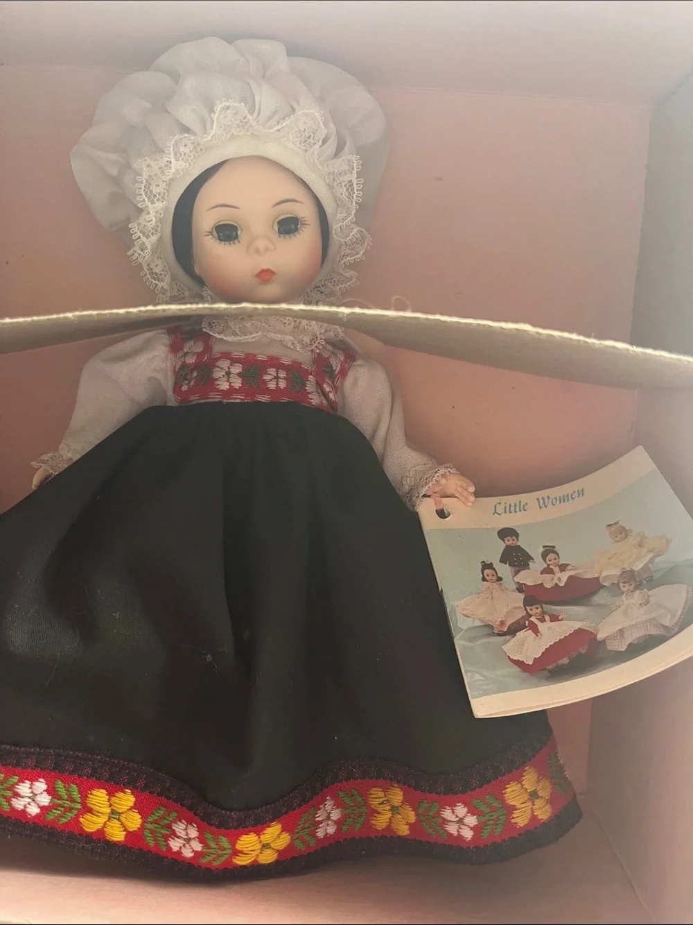 Madame Alexander Doll with White Bonnet, Floral Trim,Little Woman vintage Y2K